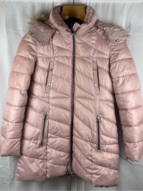 Andrew Marc Marc New York Pink Hooded Puffer Coat Faux Fur Women’s Medium
